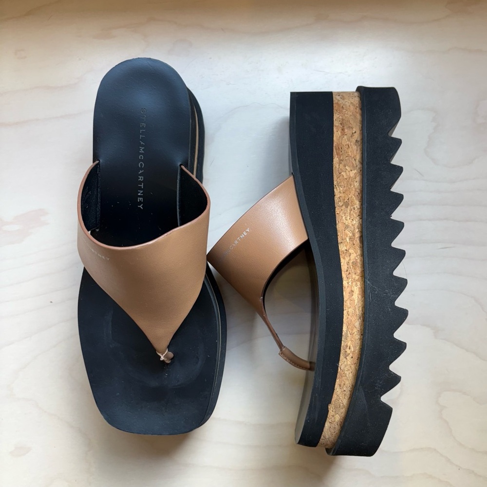 Stella McCartney Tan Platform Thong Sandals